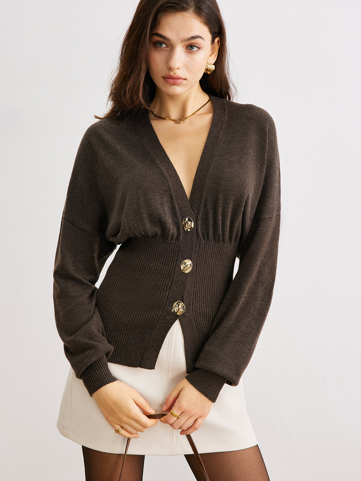 Wool-Blend Cinched Button Knit Outerwear-Massicos