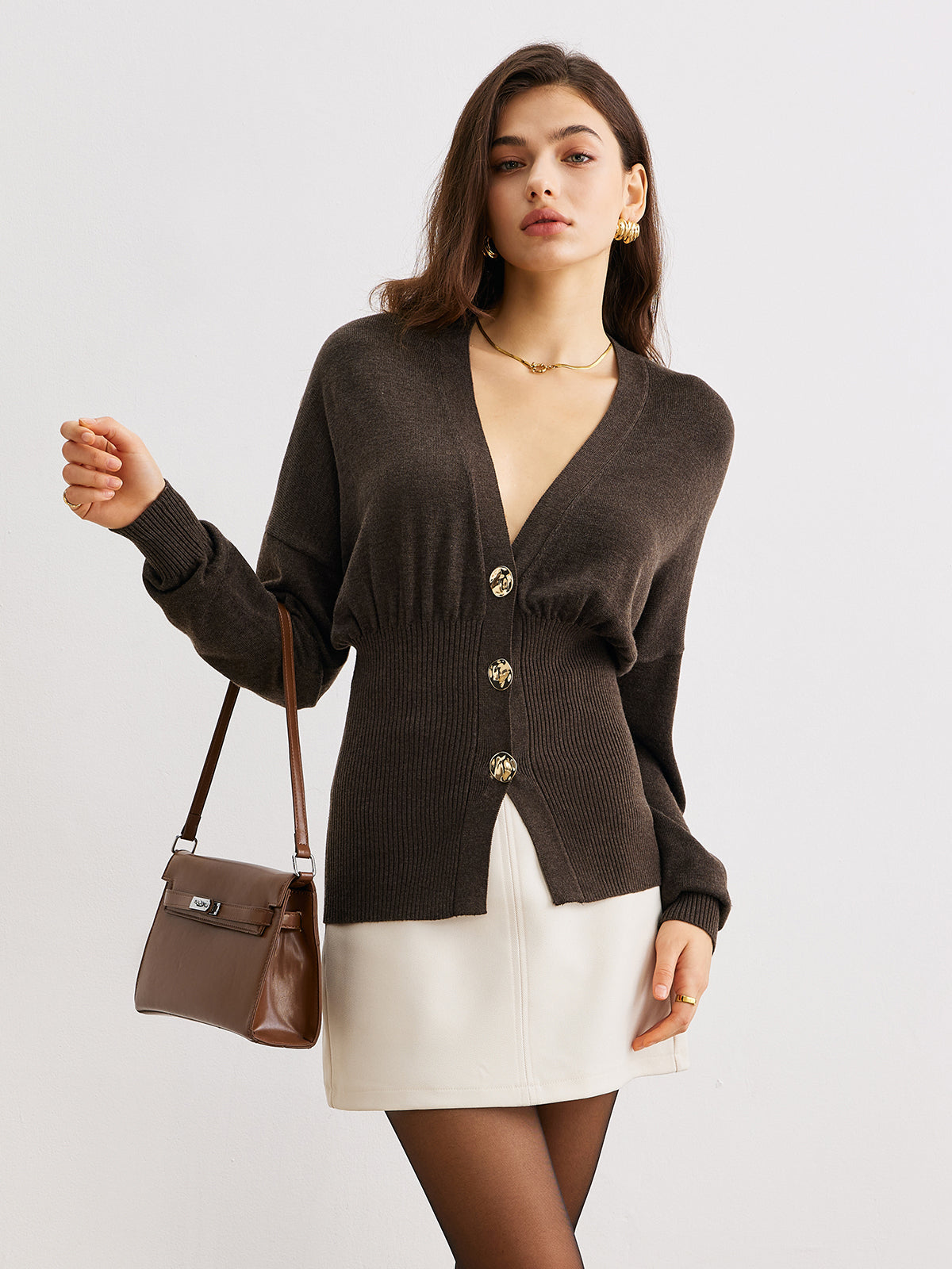 Wool-Blend Cinched Button Knit Outerwear-Massicos