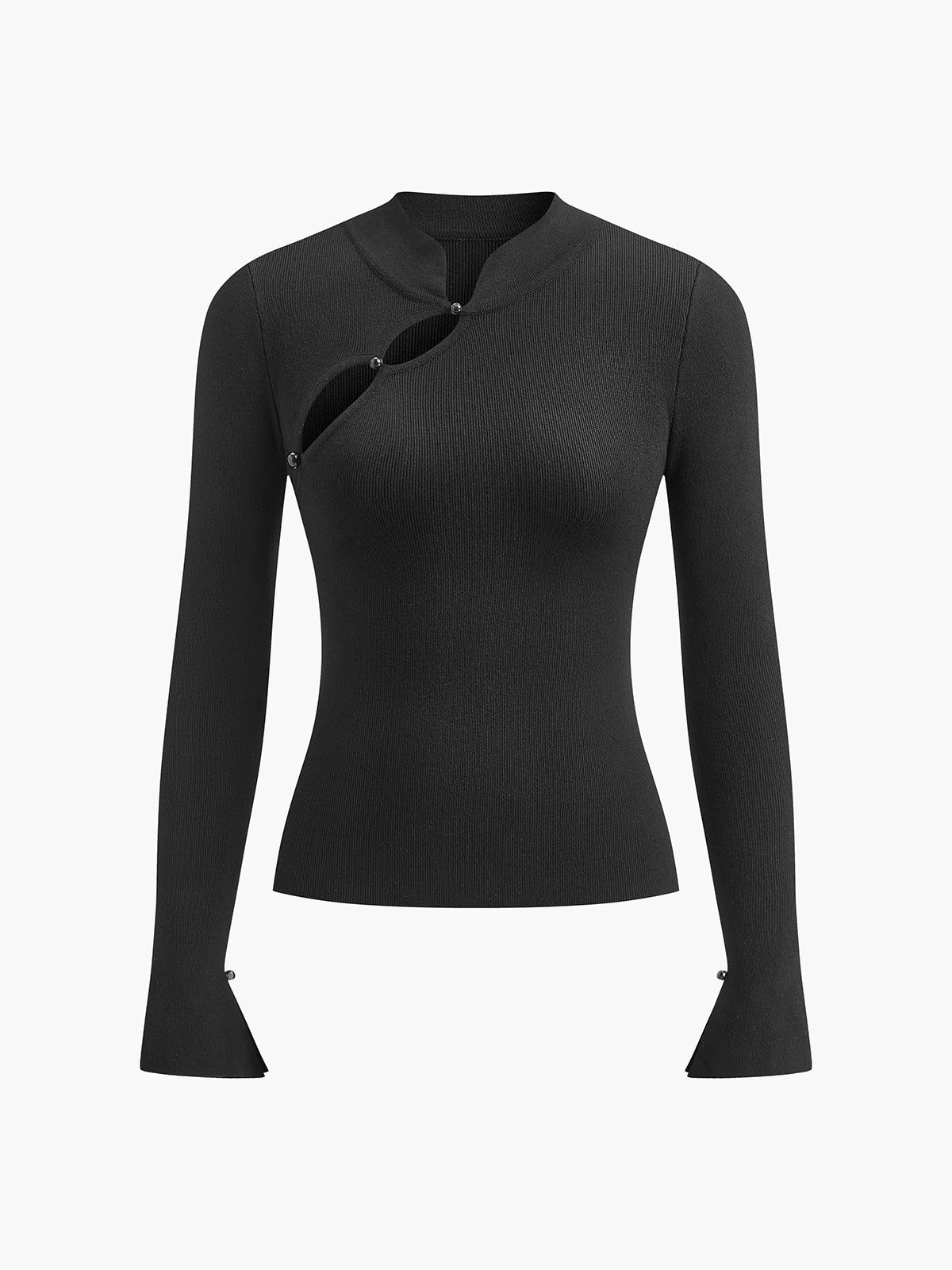 Plain Cutout Skinny Sweater-Massicos