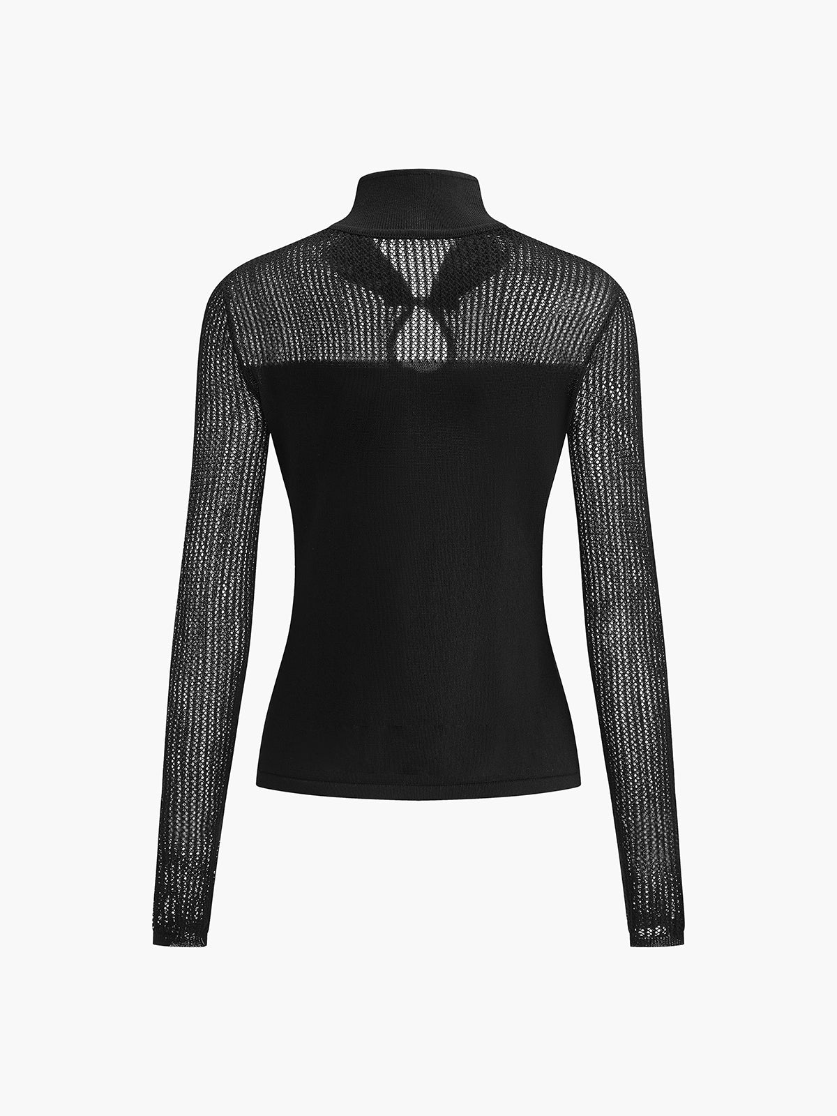 Keyhole Neckline Semi-Sheer Knit Top-Massicos