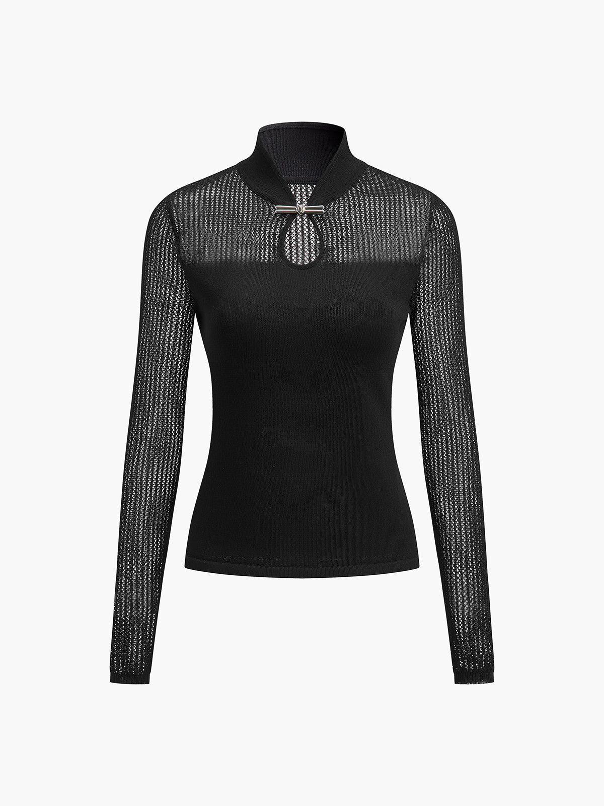 Keyhole Neckline Semi-Sheer Knit Top-Massicos