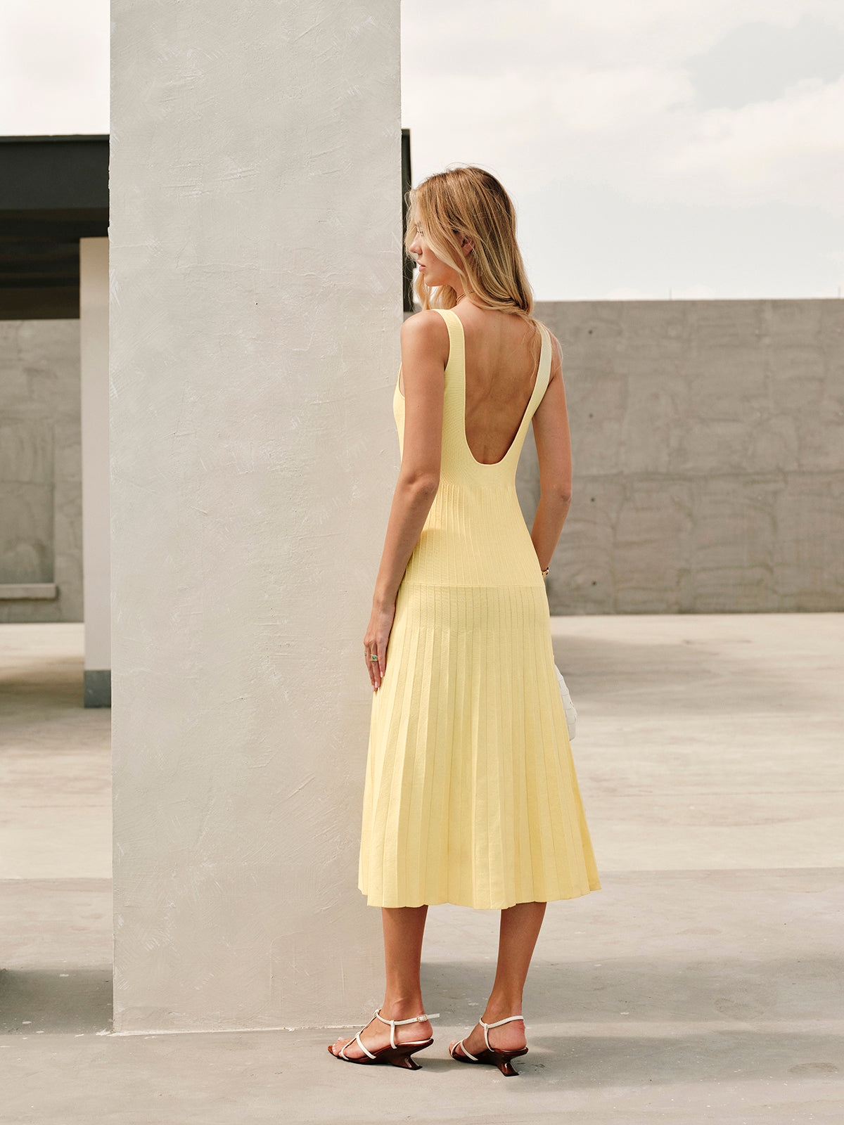 Square-Neck Ribbed Knit Dress-Mesadic