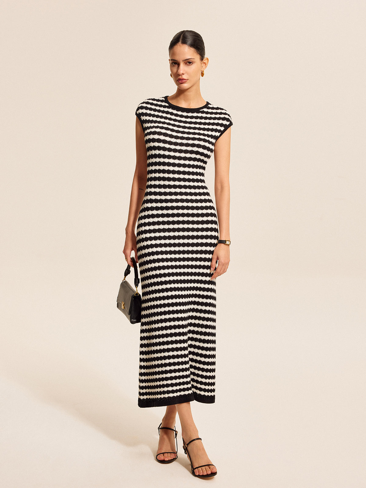 Striped Cap Sleeves Knit Dress-Massicos
