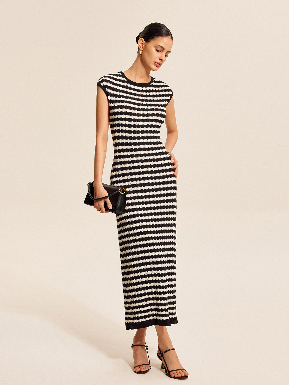 Striped Cap Sleeves Knit Dress-Massicos