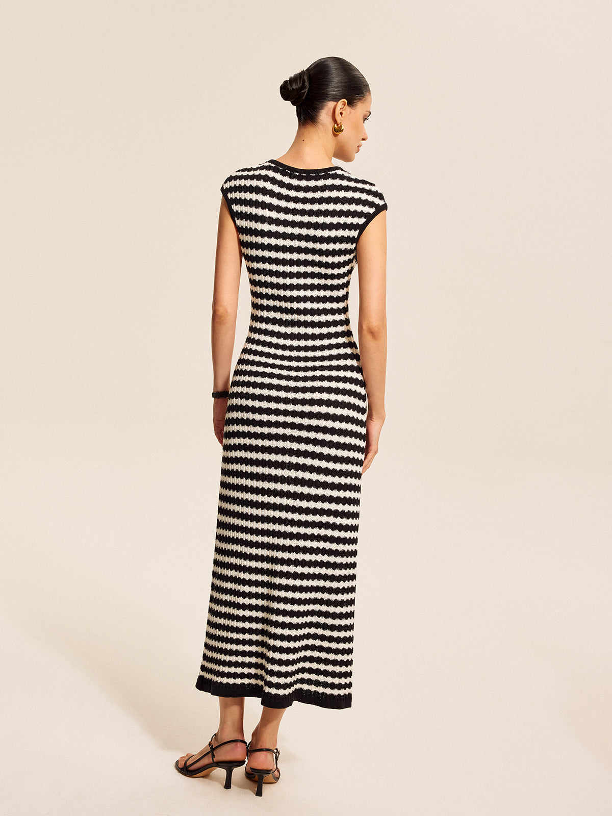 Striped Cap Sleeves Knit Dress-Massicos