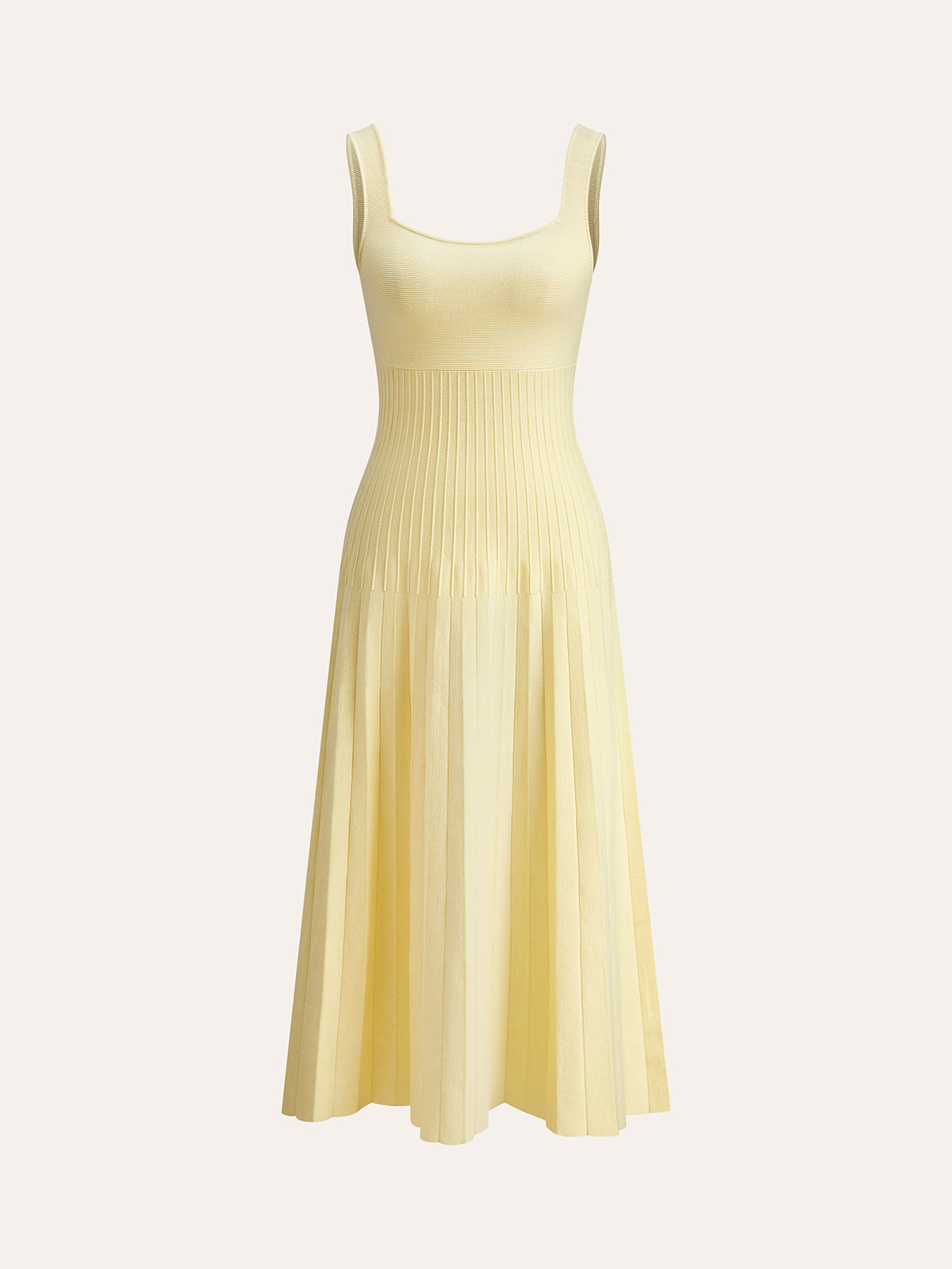 Square-Neck Ribbed Knit Dress-Mesadic