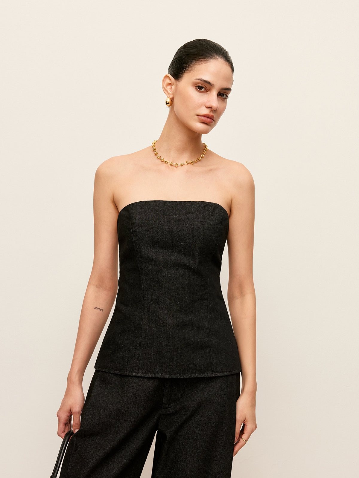 Strapless Denim Top With Back Zipper-Mesadic