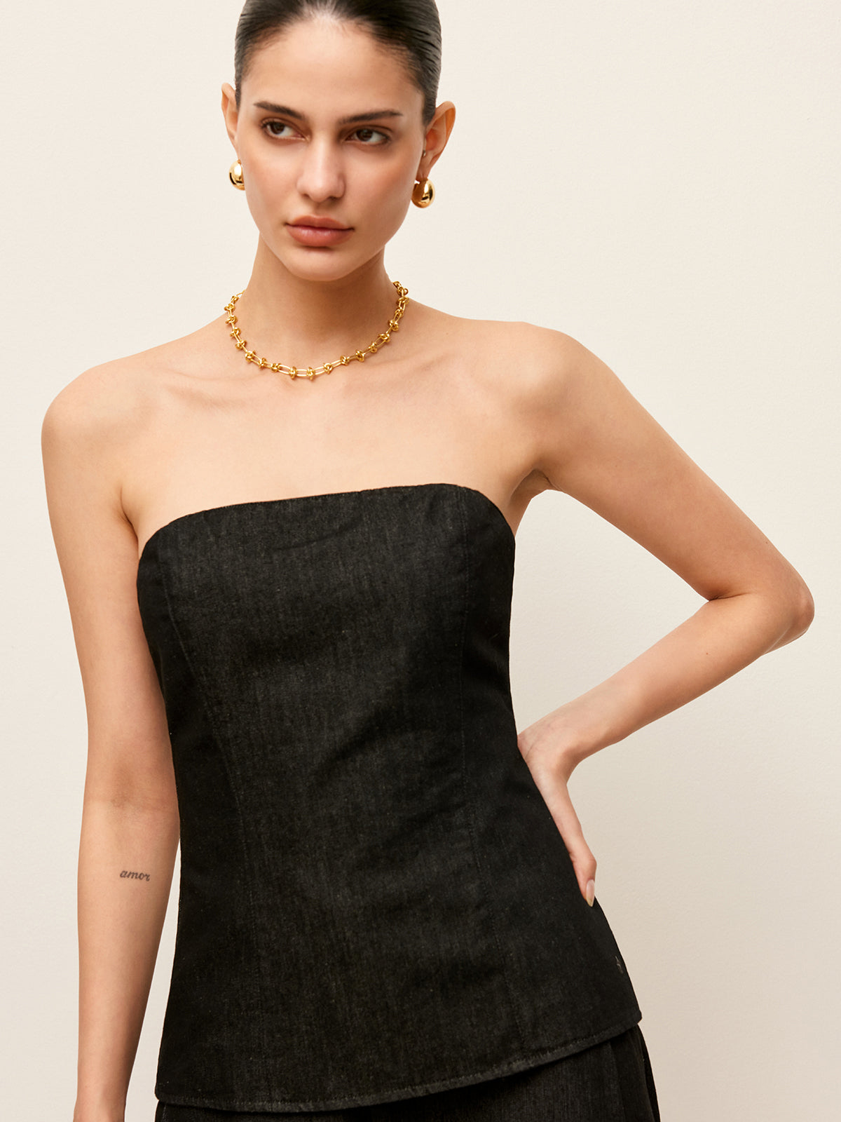 Strapless Denim Top With Back Zipper-Mesadic