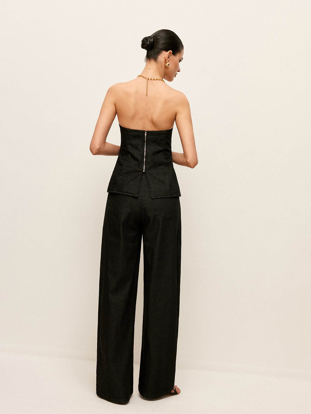 Strapless Denim Top With Back Zipper-Mesadic