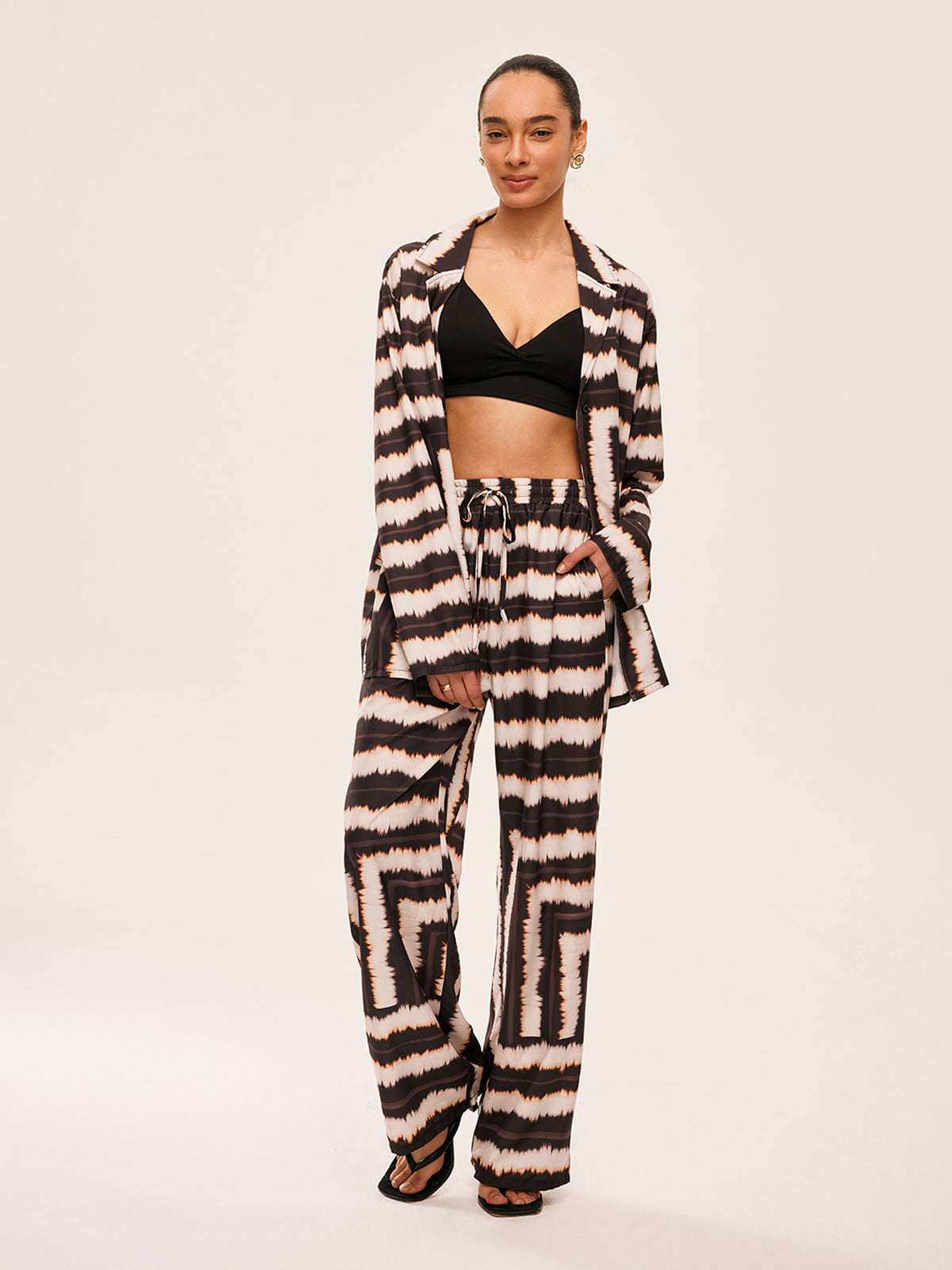 Geometric Color-Block Pants Set With Pockets-Massicos