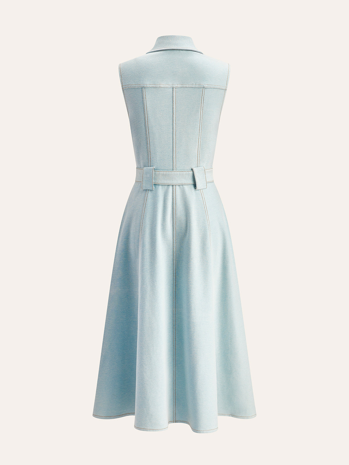 Belted Button-Front Denim Dress-Mesadic