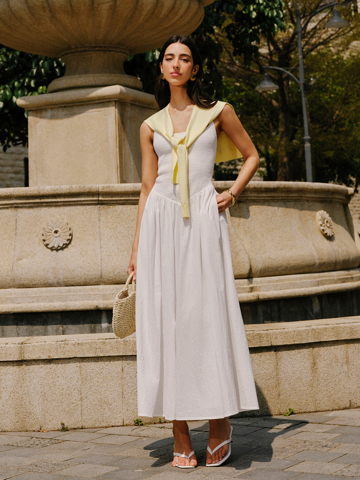 Cotton Pocket Detail Cami Dress-Massicos