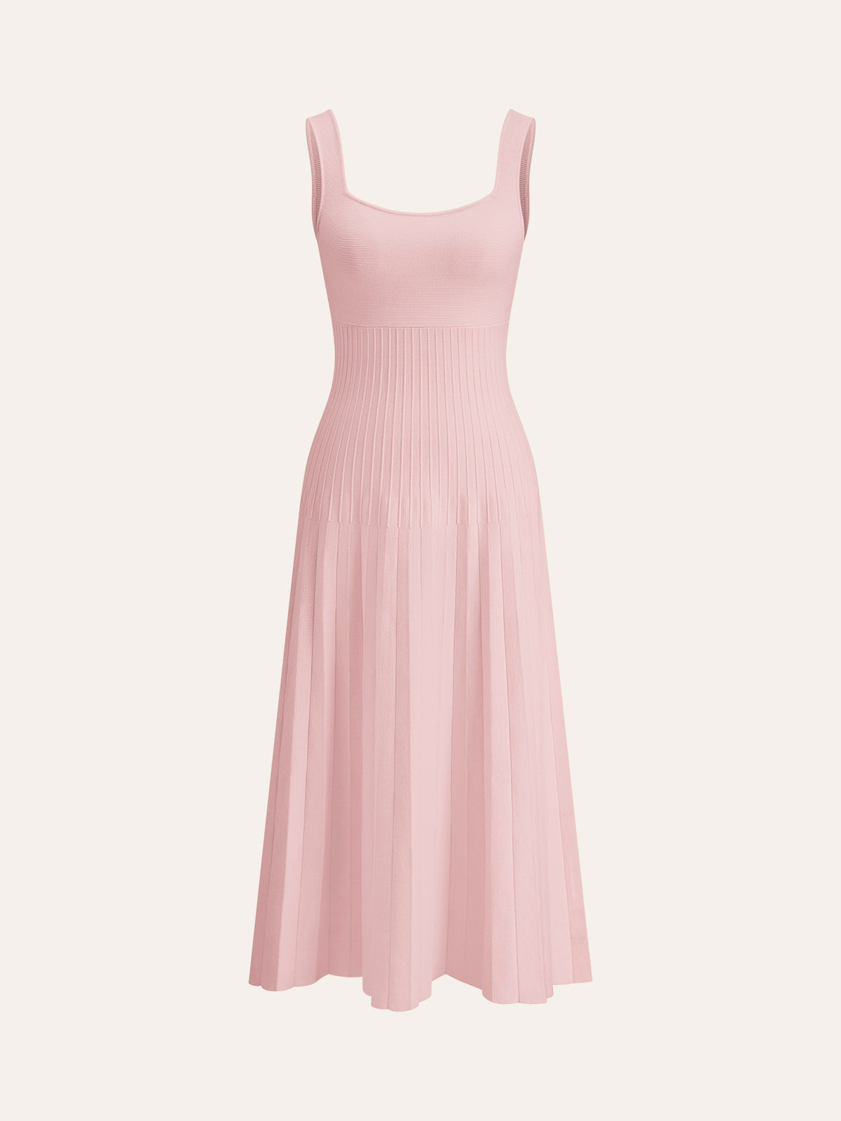 Square-Neck Ribbed Knit Dress-Mesadic
