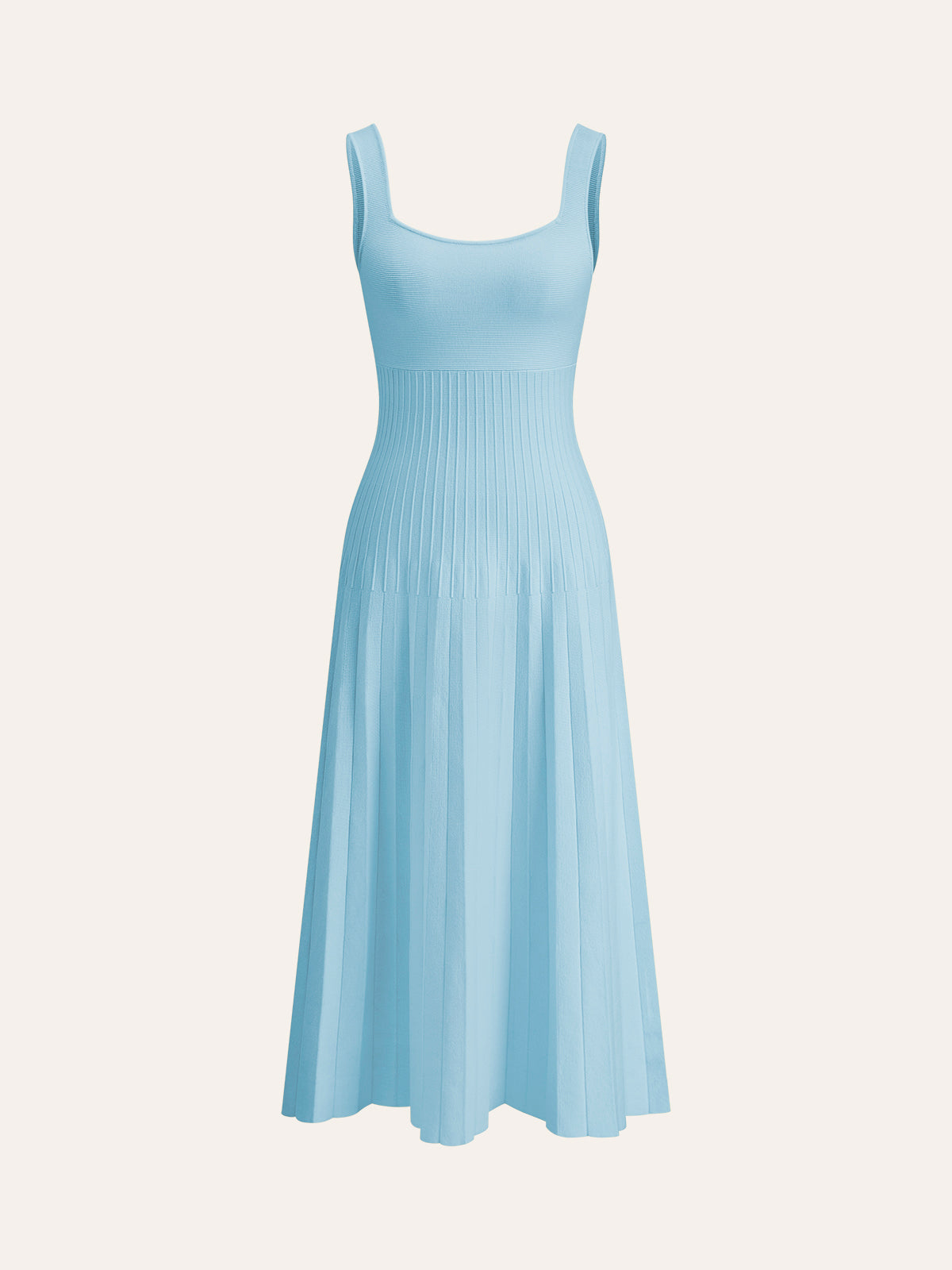 Square-Neck Ribbed Knit Dress-Mesadic