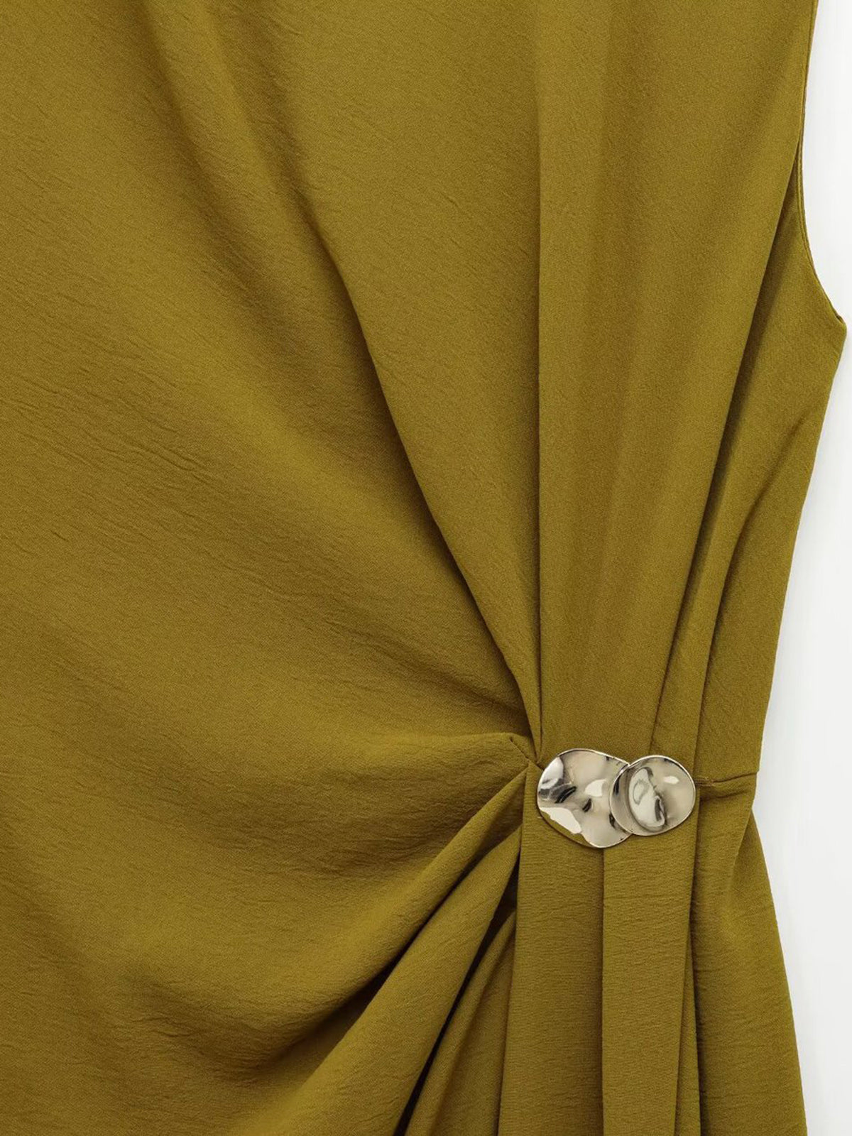 Metal Detail Shirred Waist Sleeveless Spilt Dress-Massicos