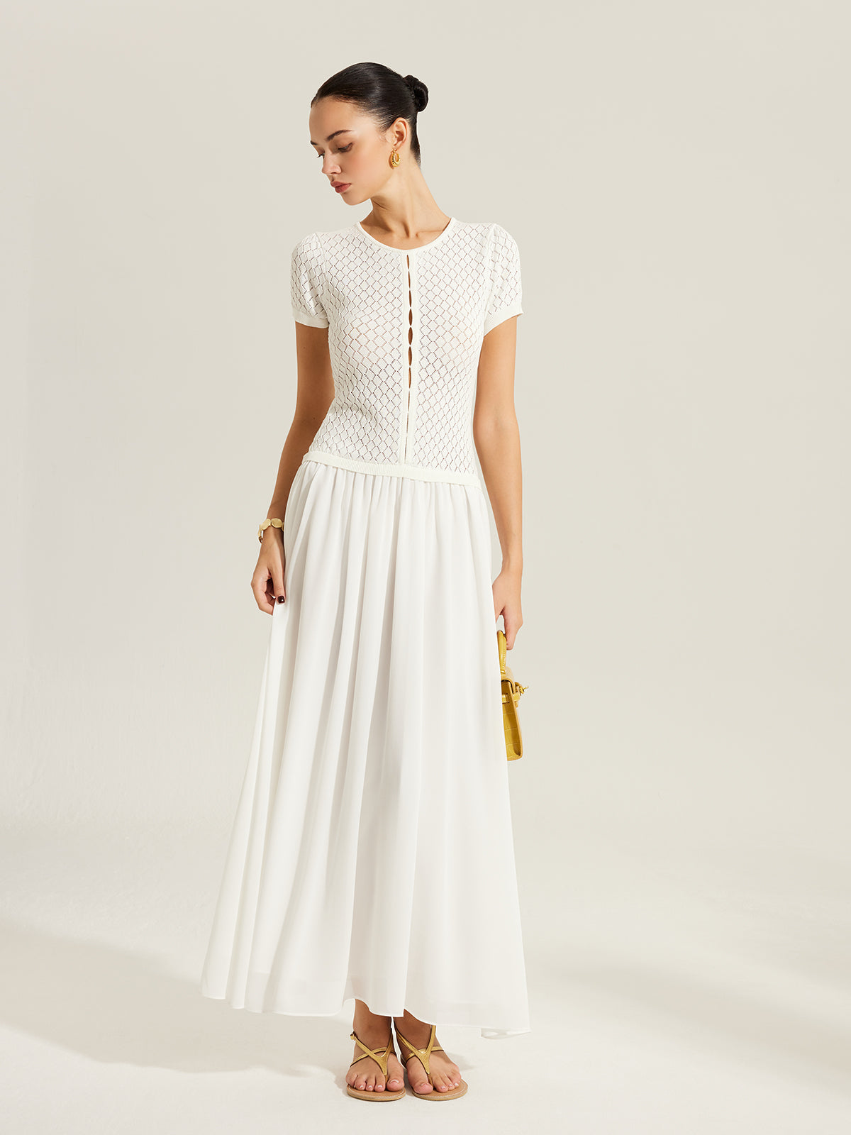 Sheer-Panel Button-Front Knit Dress-Massicos