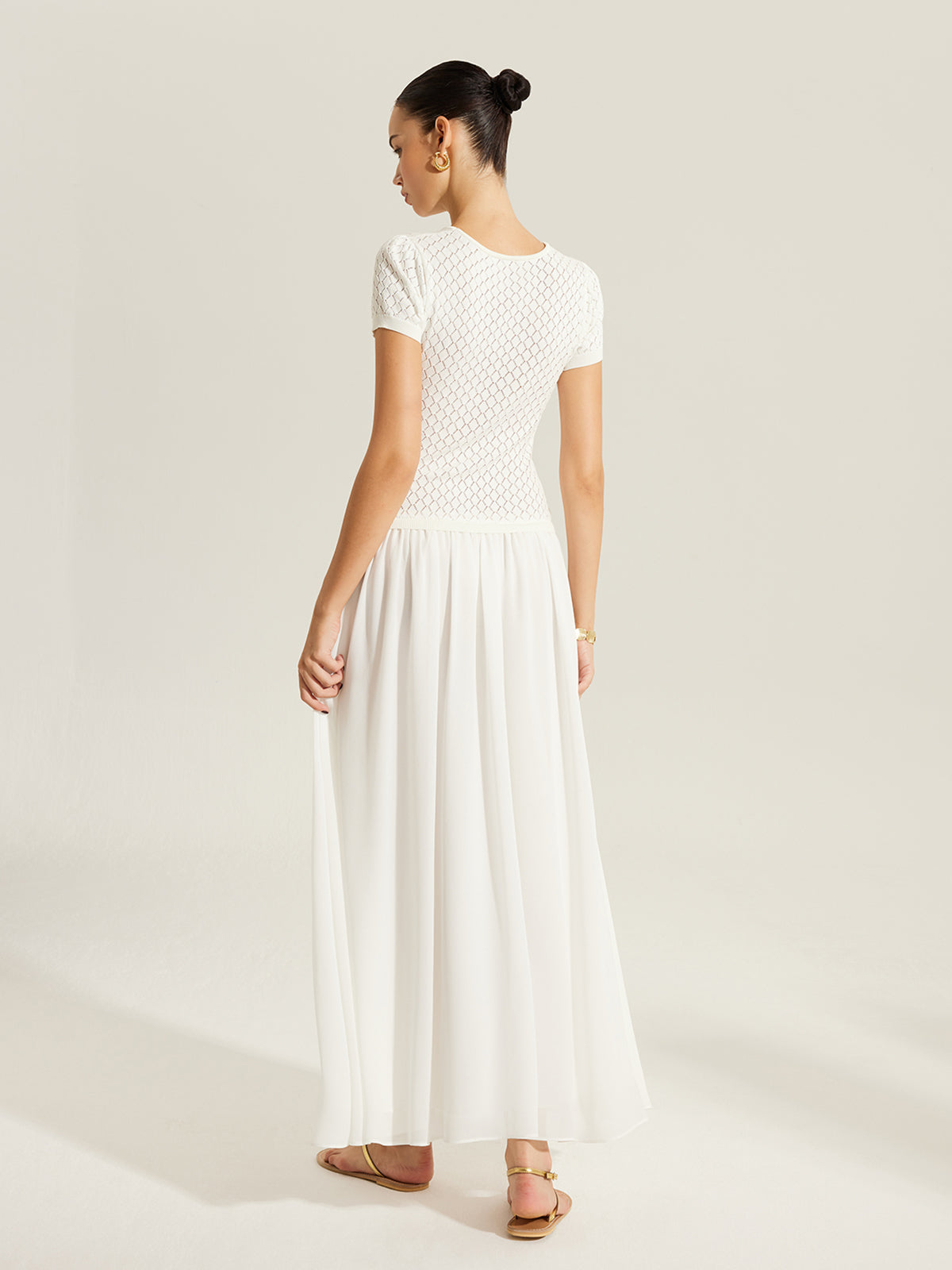 Sheer-Panel Button-Front Knit Dress-Massicos
