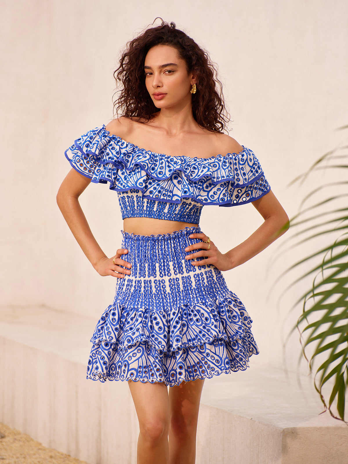 Off-Shoulder Ruffled Skirt Set-Massicos