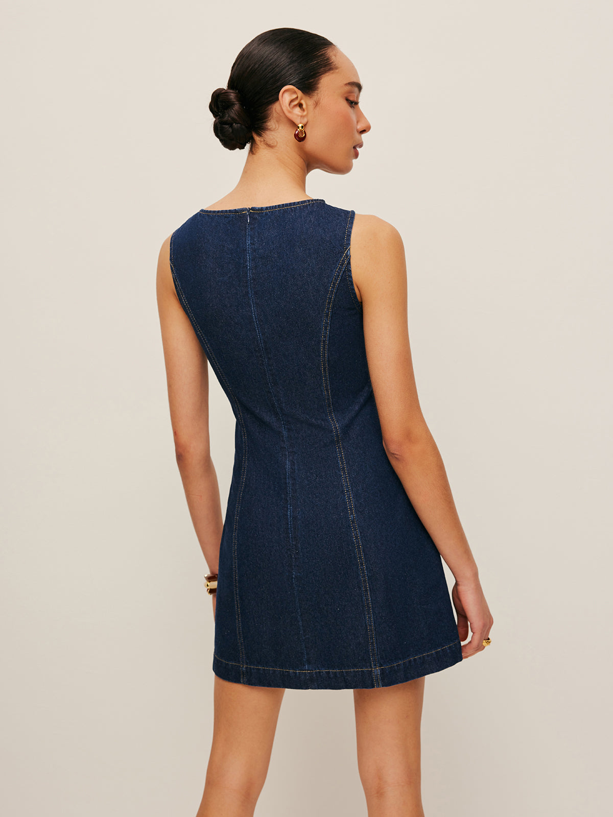 Sleeveless Denim Dress-Mesadic