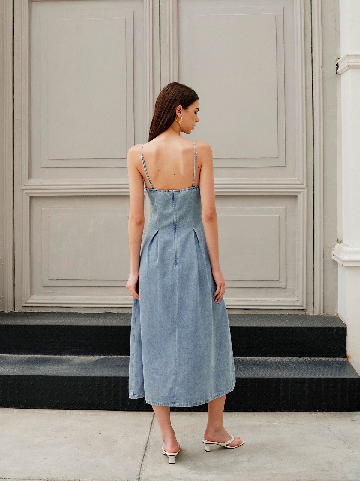 Minimalist Zipper Denim Dress-Mesadic