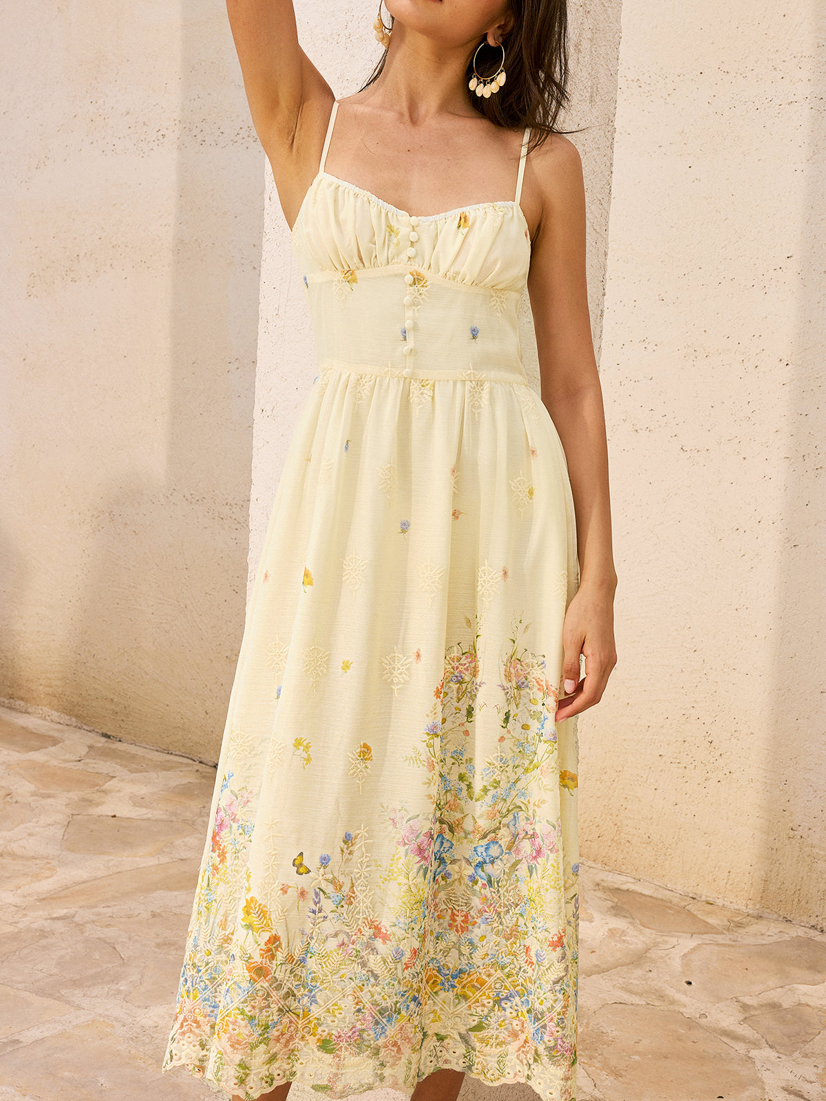 Floral Embroidered Midi Dress-Mesadic