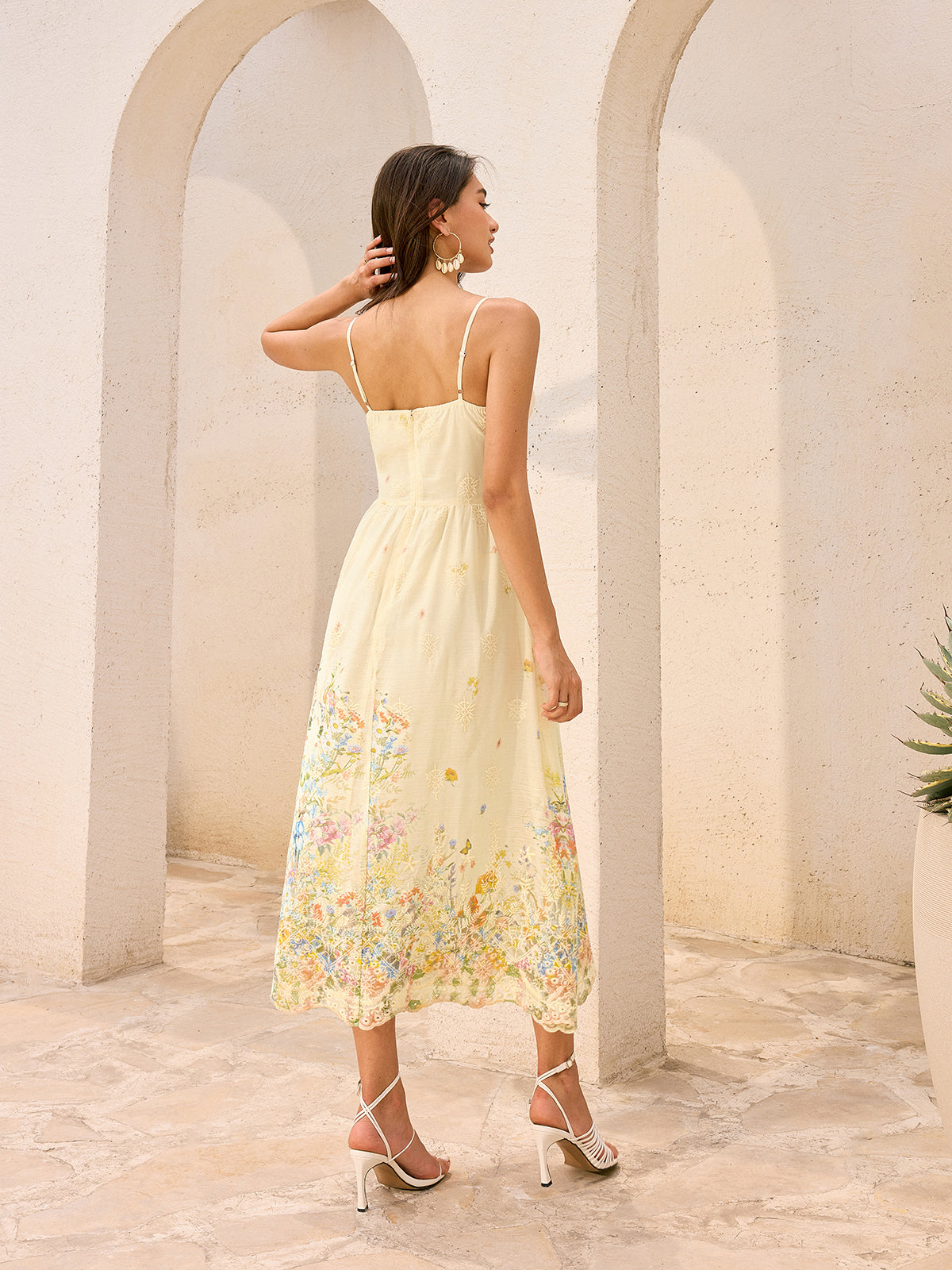 Floral Embroidered Midi Dress-Mesadic