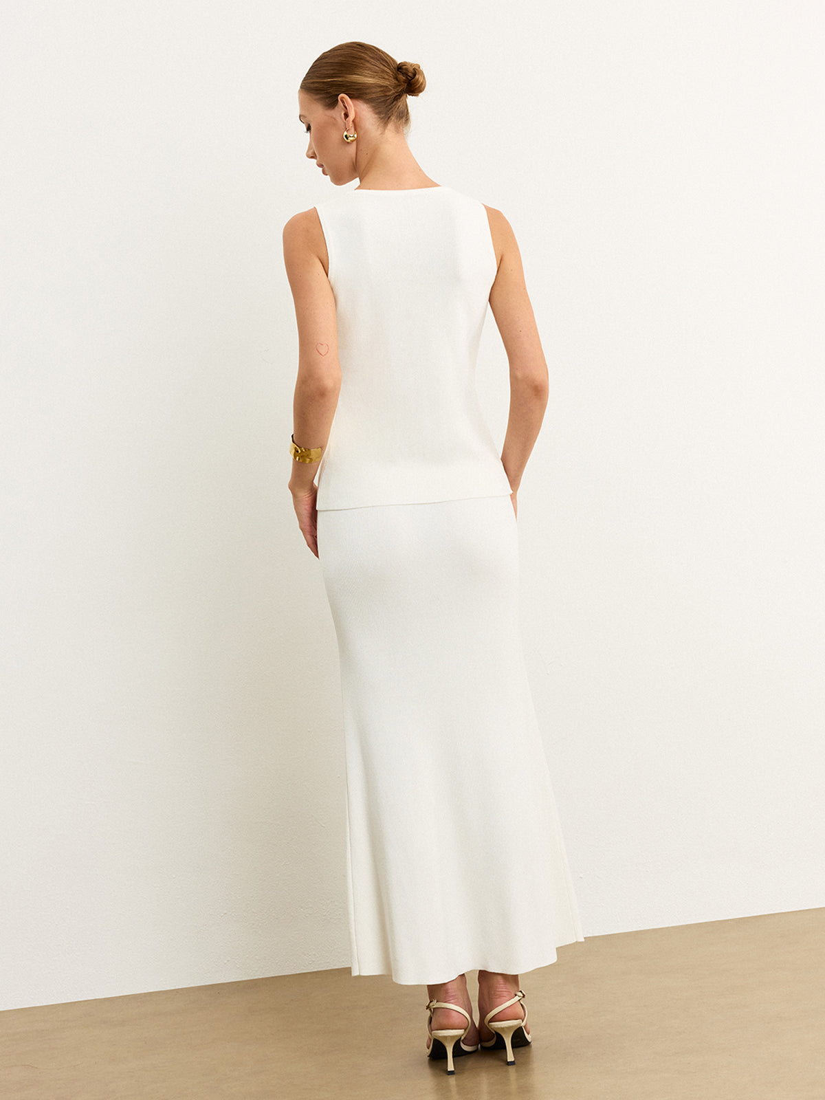 Sleeveless Button-Front Knit Skirt Set-Mesadic