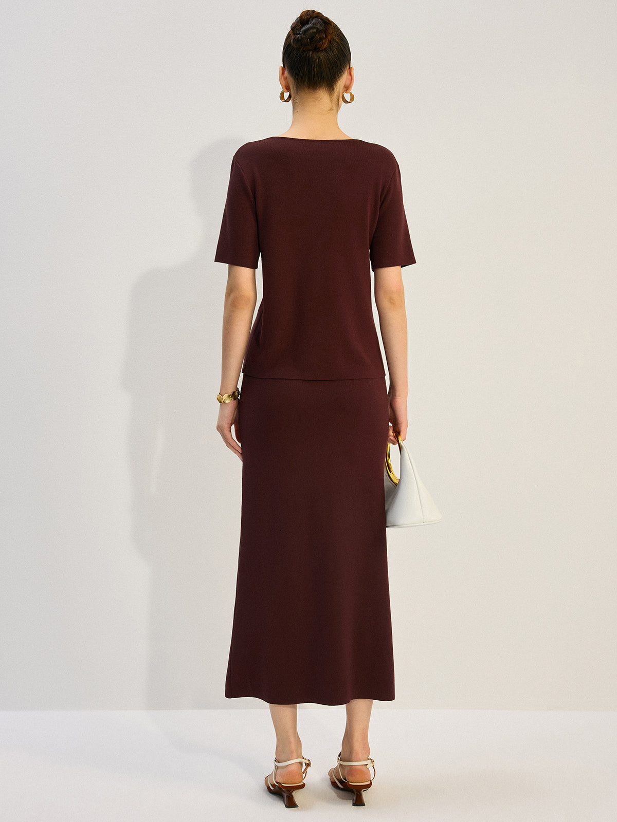 Metal Decor V-Neck Knit Co-ords Set-Massicos