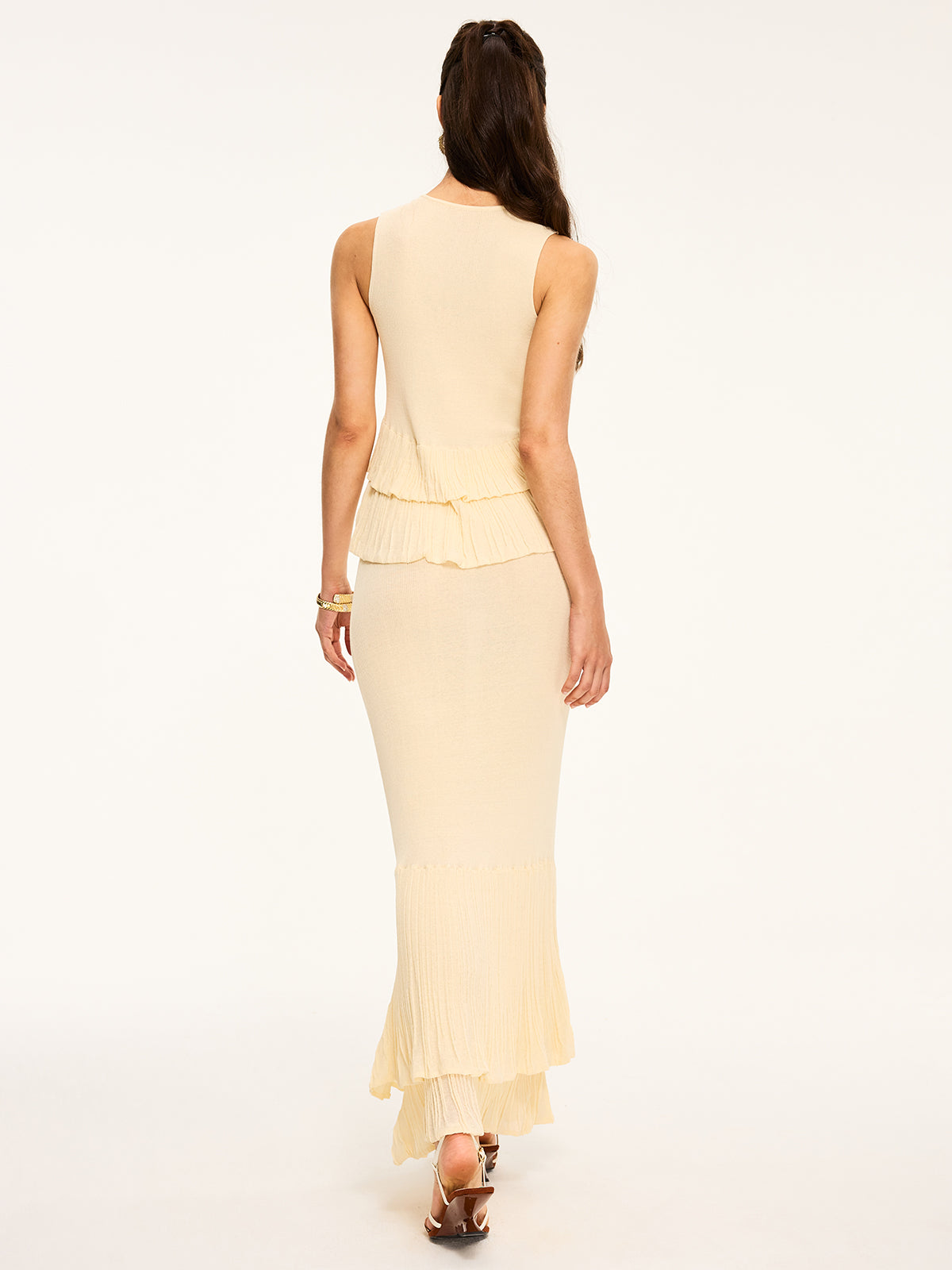 Pleated Hem Maxi Skirt-Massicos
