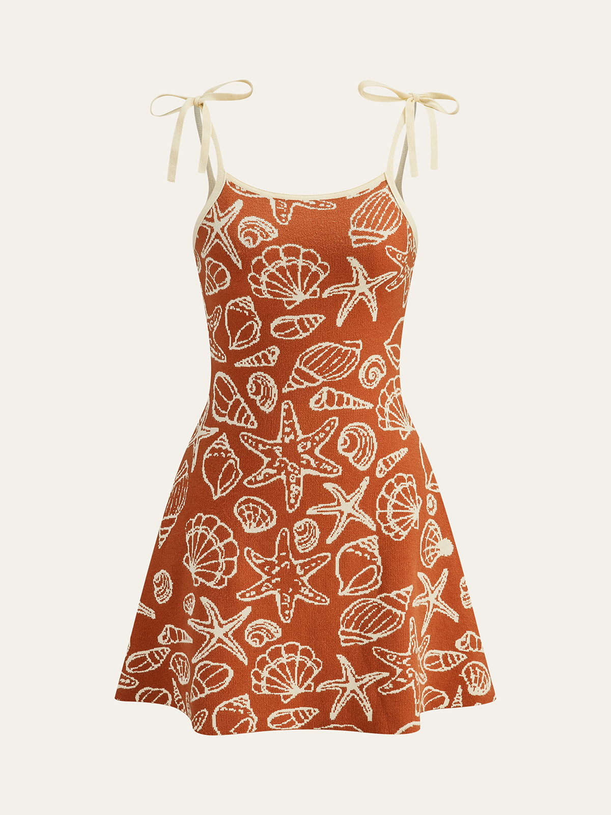 Seashell Print Tie-Strap Mini Dress-Massicos