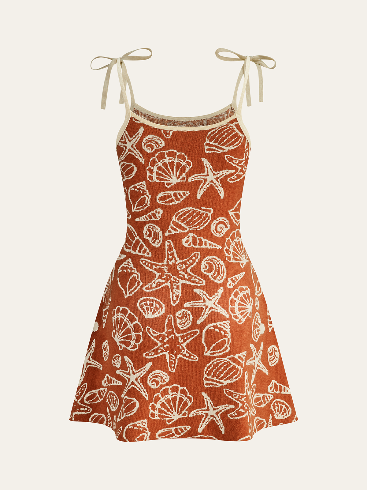 Seashell Print Tie-Strap Mini Dress-Massicos