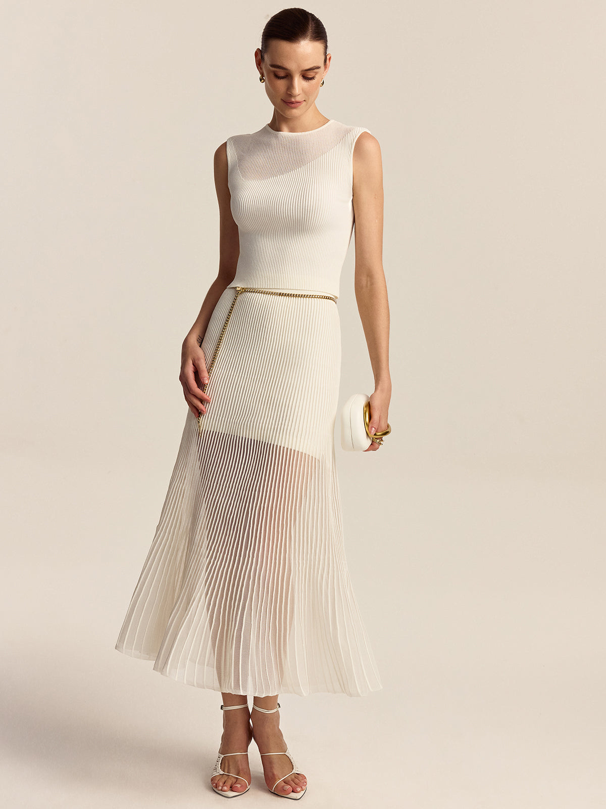 Semi-Sheer Pleated Midi Skirt-Massicos