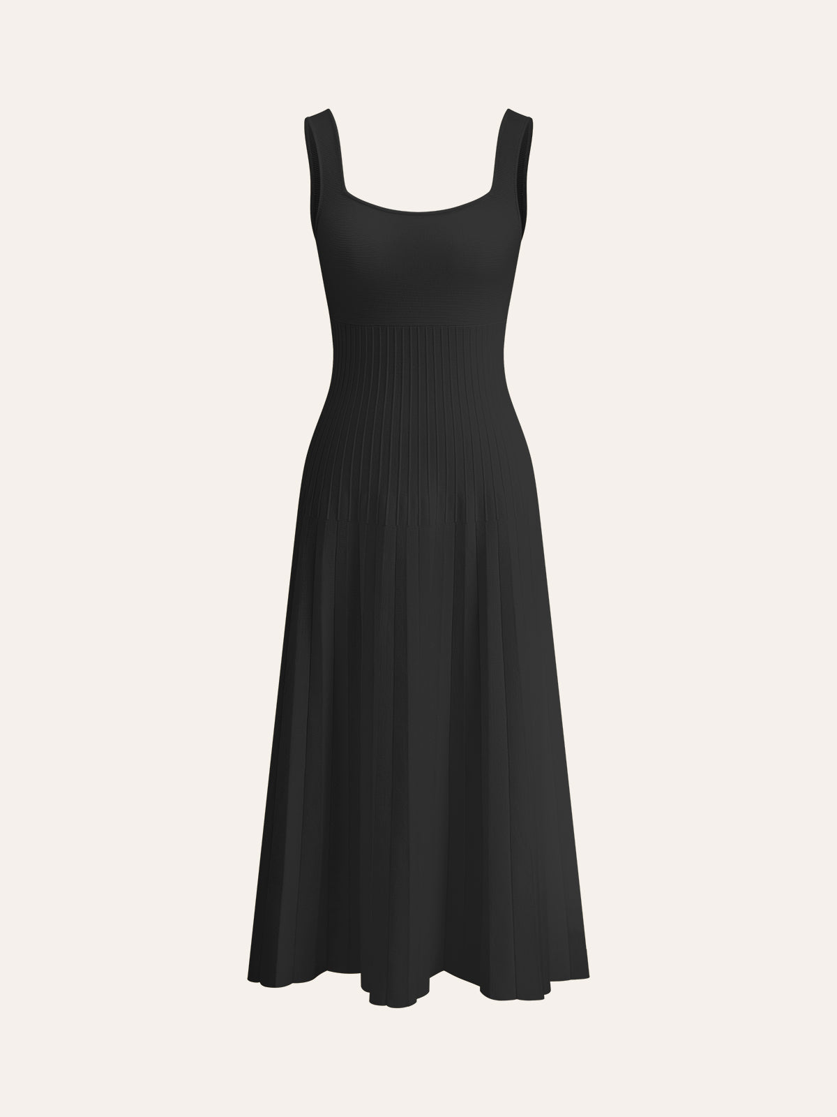Square-Neck Ribbed Knit Dress-Mesadic