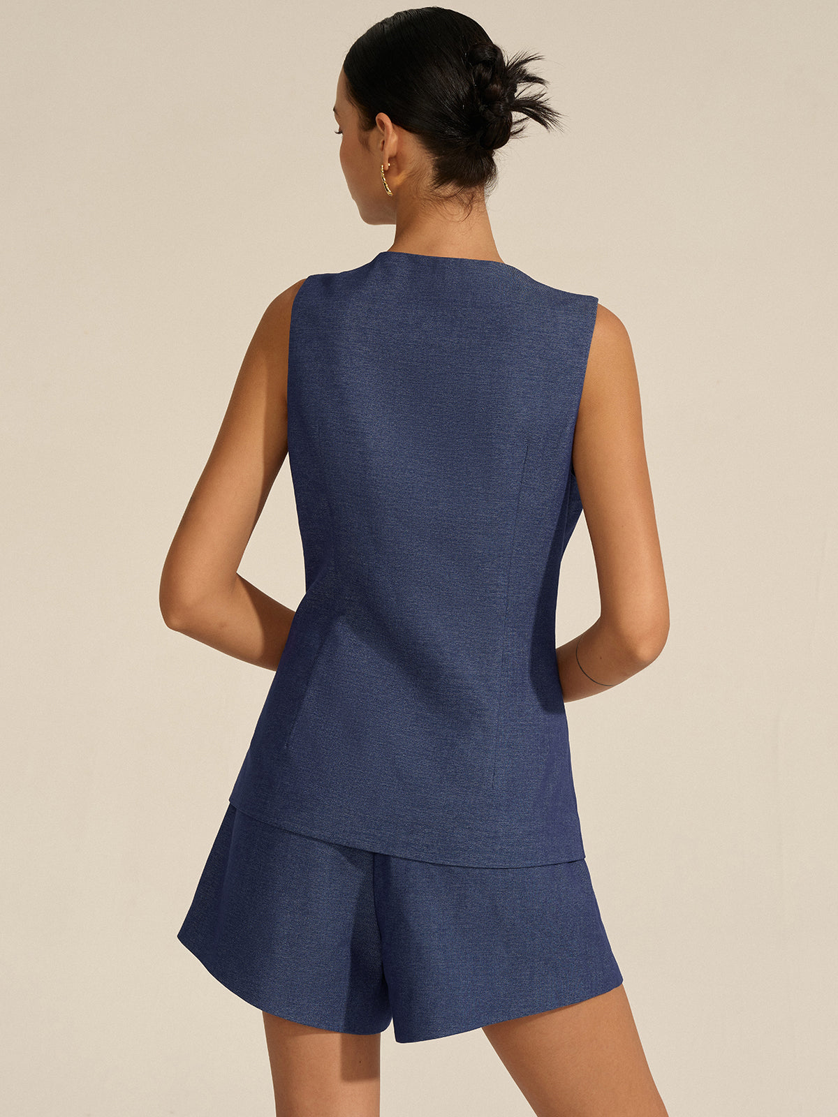 Sleeveless Button-Front Vest and Shorts Set-Mesadic