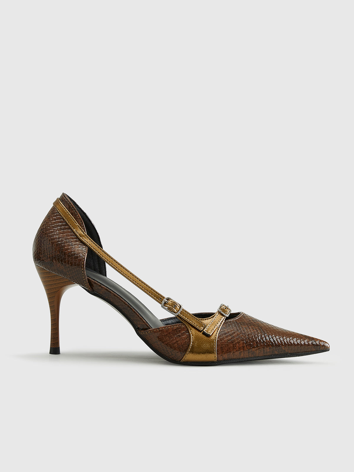 Snakeskin Printed Buckle Pumps-Massicos