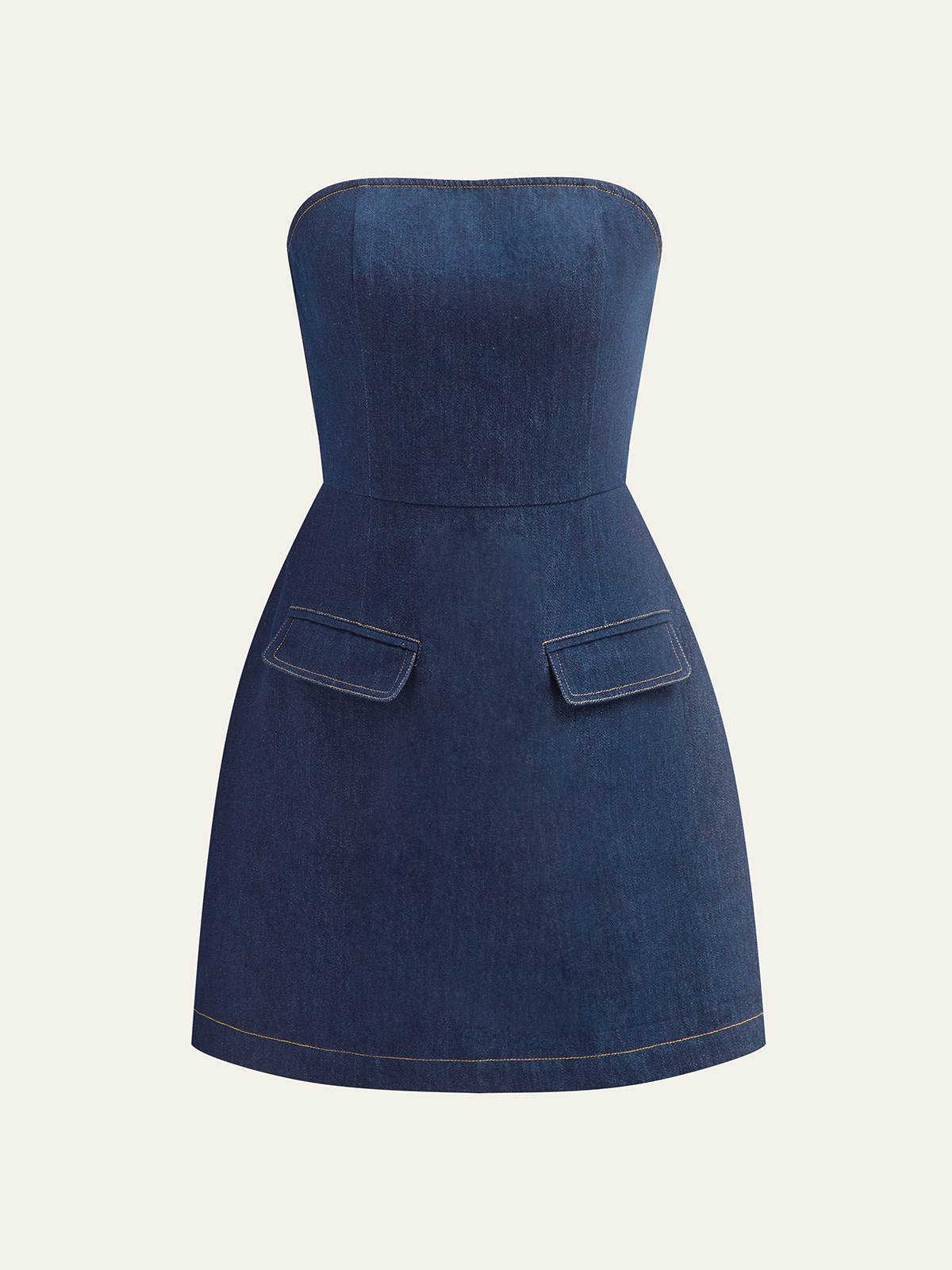 Strapless Denim Mini Dress with Decor Pockets-Massicos