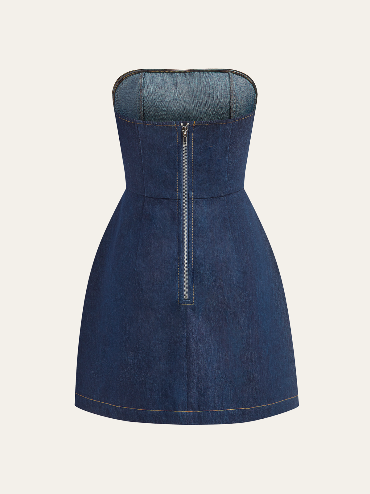 Strapless Denim Mini Dress with Decor Pockets-Massicos
