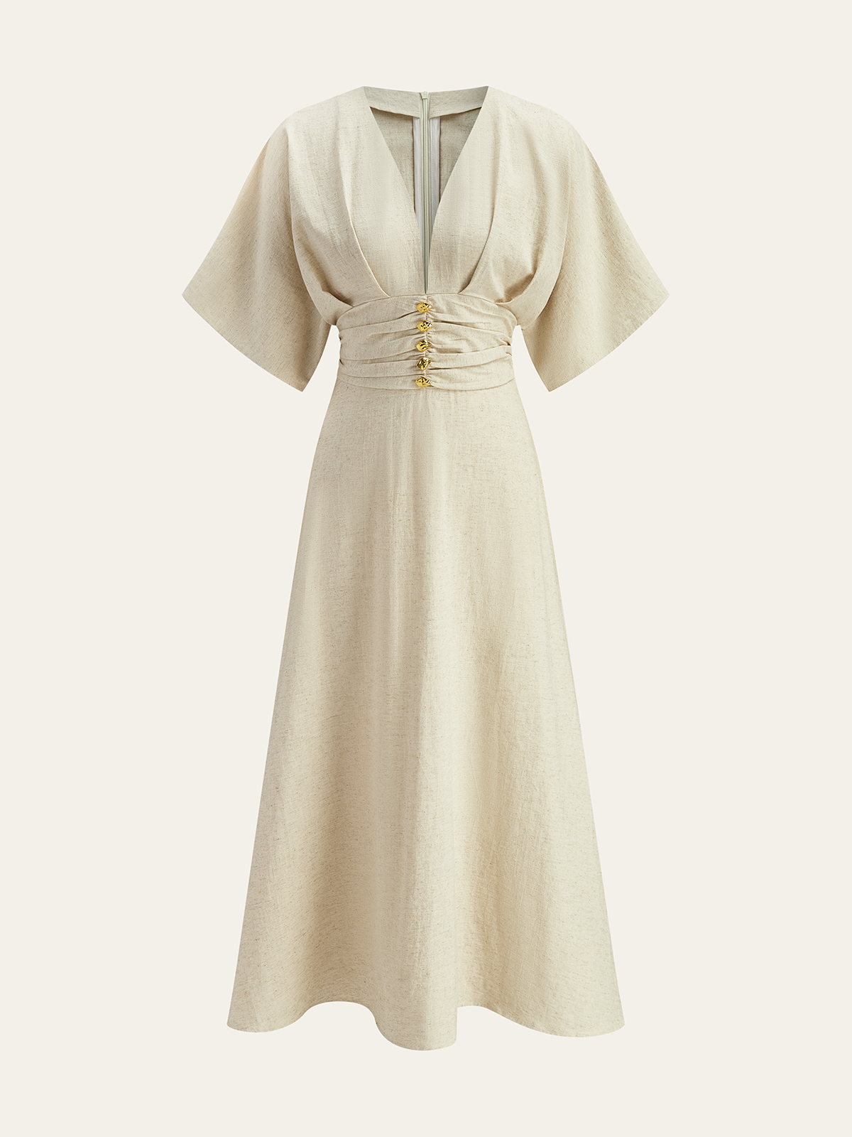 Metal Decor Ruched Midi Dress-Mesadic