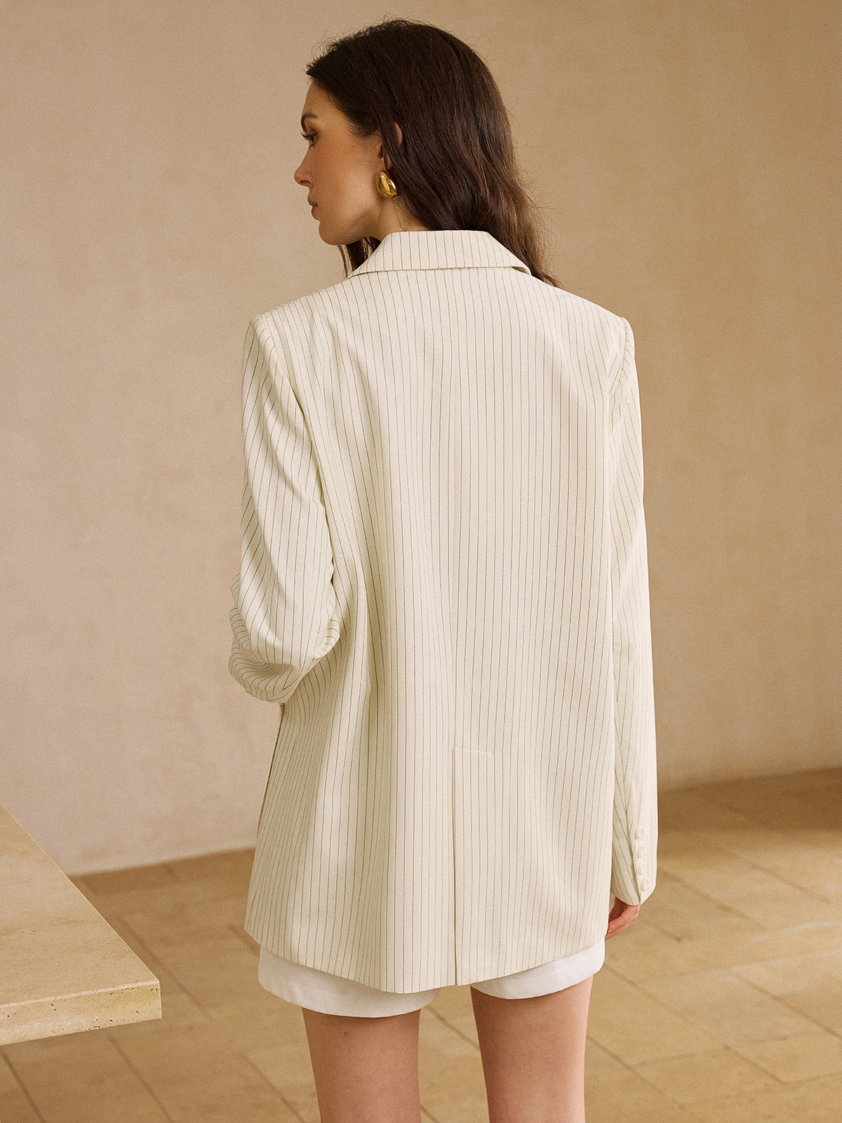 Striped Pocketed Oversized Blazer-Massicos
