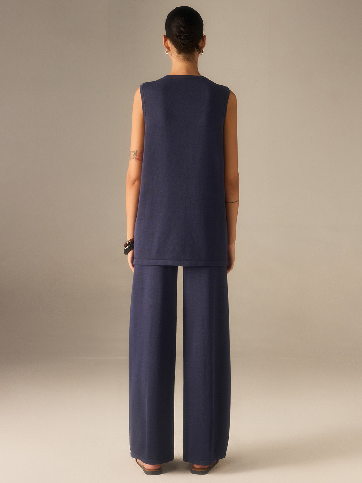 Golden Button Knit Vest Pants Set-Massicos