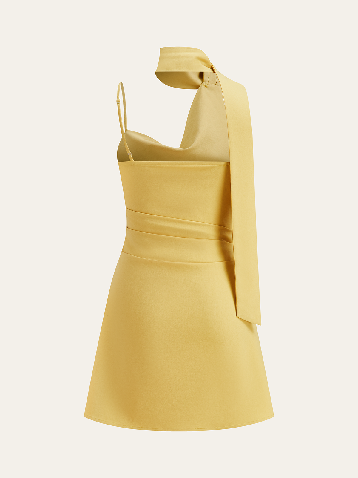 Cowl Neck Mini Dress with Asymmetric Sash Detail-Massicos