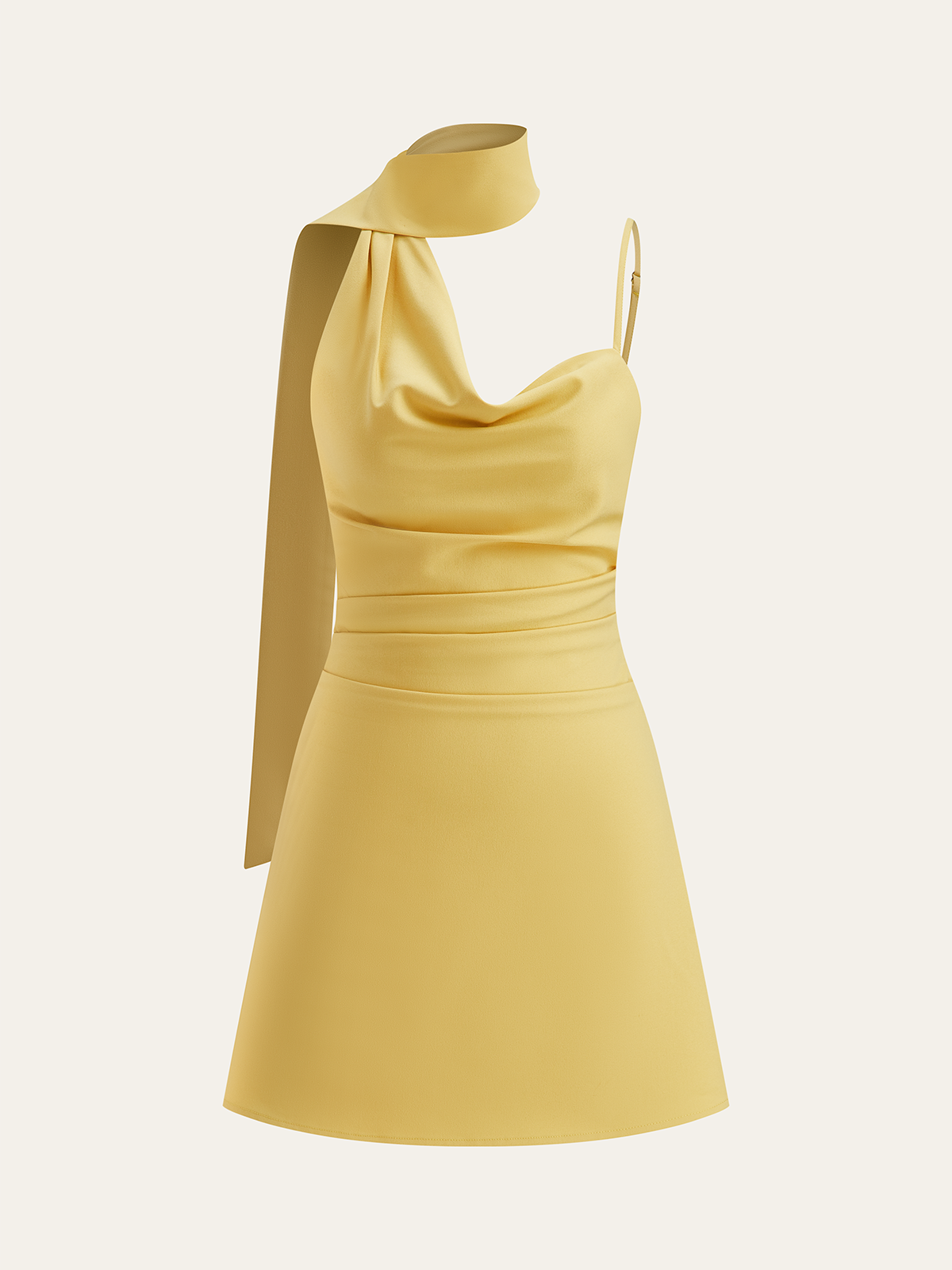 Cowl Neck Mini Dress with Asymmetric Sash Detail-Massicos