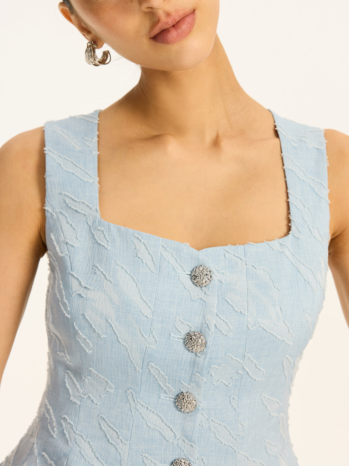 Textured Fabric Metal Button Peplum Vest-Massicos