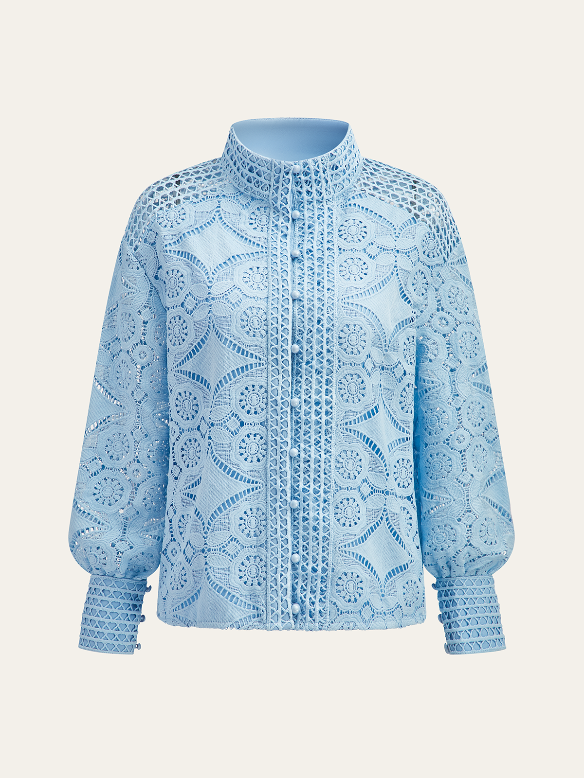 Lace Puff Sleeve Shorts Set Without Belt-Mesadic