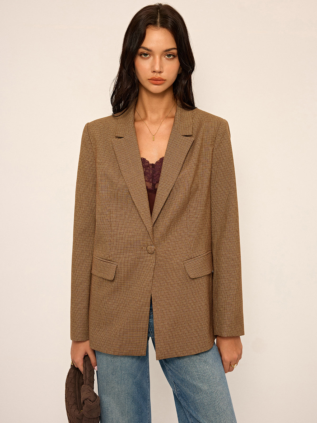 Houndstooth Oversized Blazer-Massicos