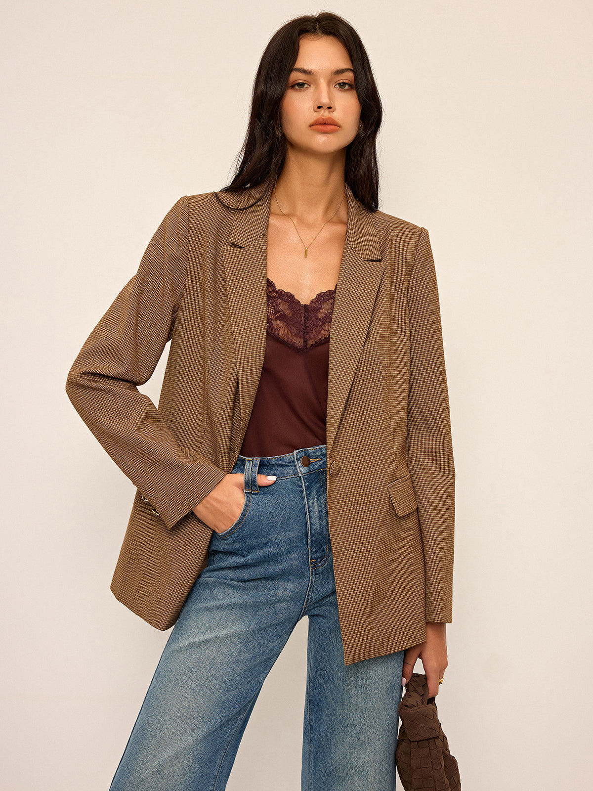Houndstooth Oversized Blazer-Massicos