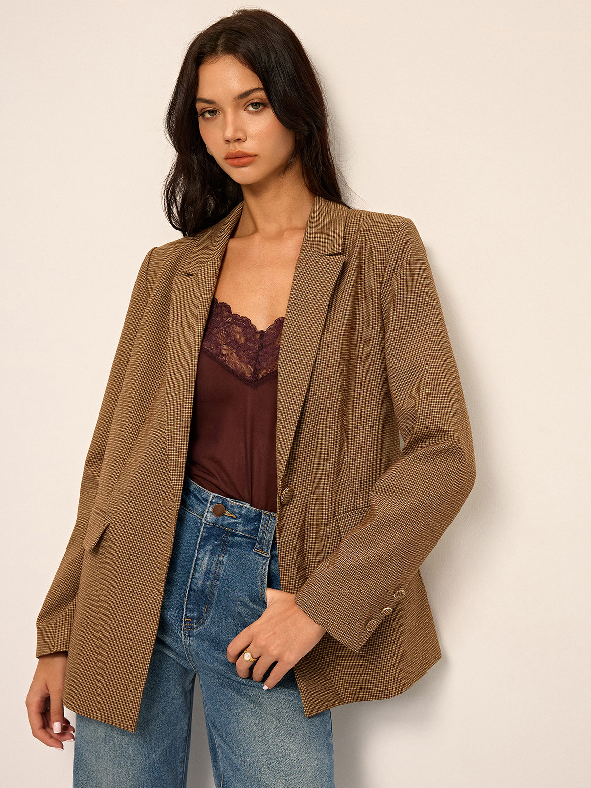 Houndstooth Oversized Blazer-Massicos