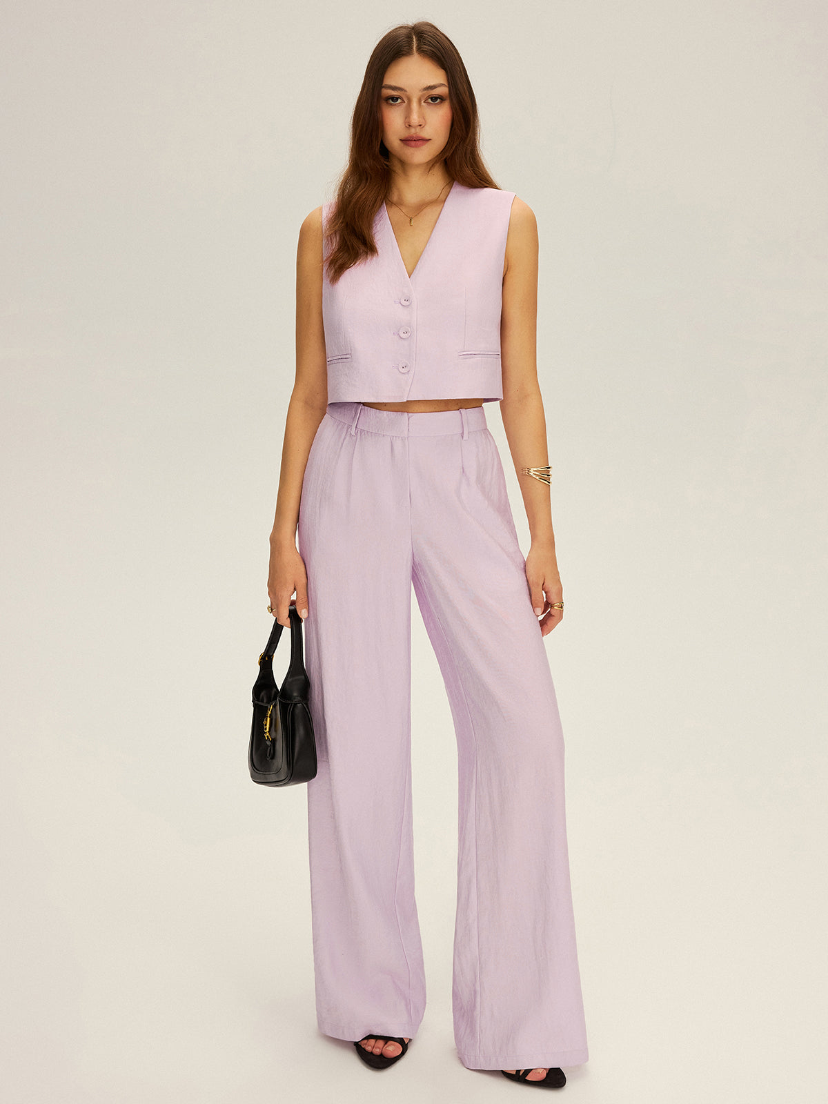 Sleeveless Crop Vest and Wide-Leg Pants Set-Massicos