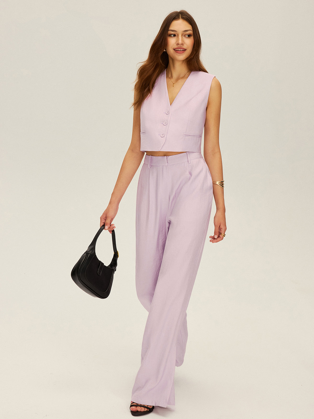 Sleeveless Crop Vest and Wide-Leg Pants Set-Massicos