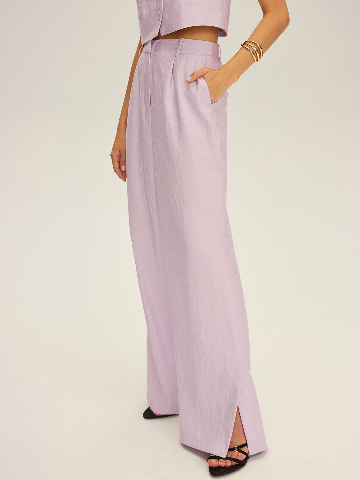 Sleeveless Crop Vest and Wide-Leg Pants Set-Massicos